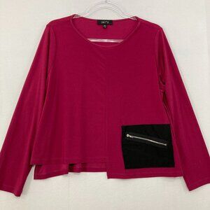 Comfy USA Medium Pink Black Color-Block Boxy Cut Stretch Artsy Blouse